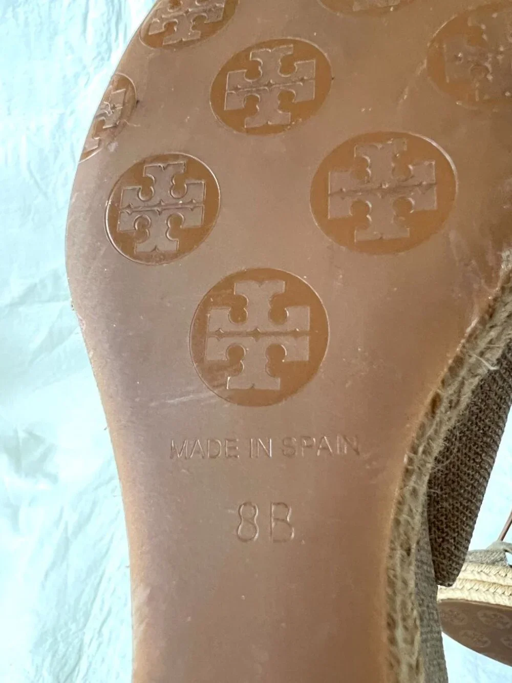 Tory Burch espadrille sandals womens 8 beige canvas wedge slingback ankle strap